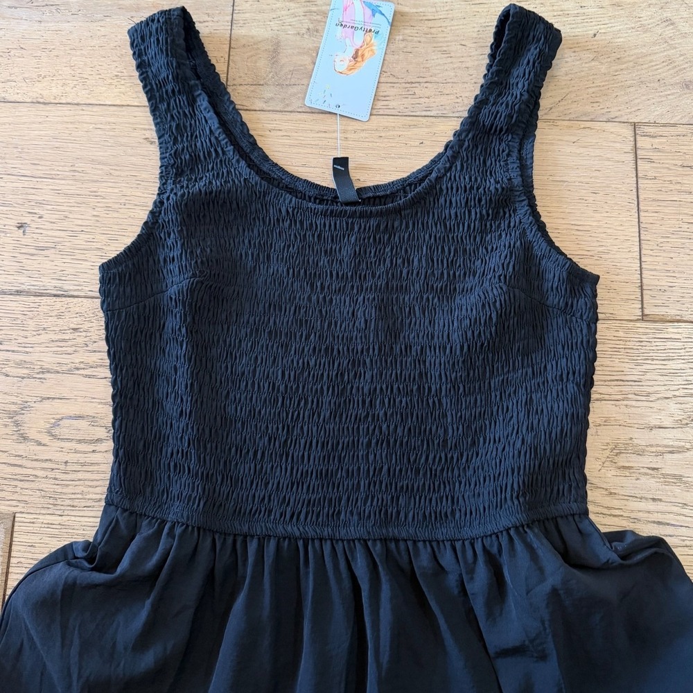 PrettyGarden Smocked Tiered Maxi Dress Black Sleeveless Scoop Neck S NWT (1545) - Picture 2 of 10